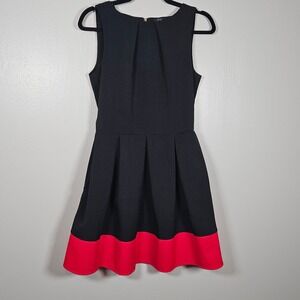 Closet London Black Red Colorblock Pleated Fit Flare Dress Gold Zip D306 Size 12